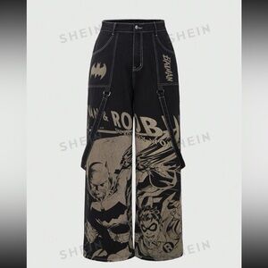 Batman X ROMWE Plus Cartoon Figure Graphic Wide Leg Jeans
